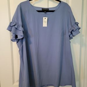 Light blue Lane Bryant short sleeve ruffle blouse size 20 NWT